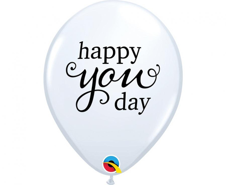 Balon 11" biały z nadr. Happy you day, 25 szt.
