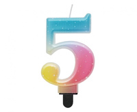 Świeczka cyferka 5, ombre, pastelowa, 8 cm