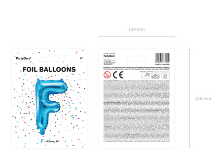 Balon foliowy Litera ''F'', 35cm, niebieski