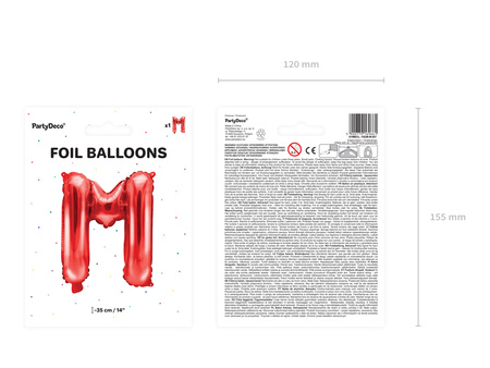 Balon foliowy Litera ''M'', 35cm, czerwony