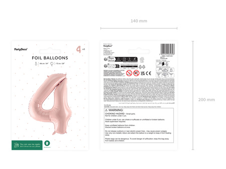 Balon foliowy Cyfra ''4'', 72cm, jasny różowy