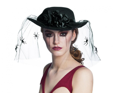 Kapelusz Pajęcza wdowa z welonem, czarny