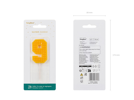 Świeczka urodzinowa Cyferka 9, 6 cm, żółty
