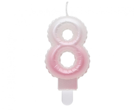 Świeczka cyferka 8, ombre, perłowa biało-różowa, 7 cm