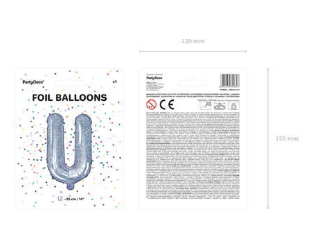 Balon foliowy Litera ''U'', 35cm, holograficzny