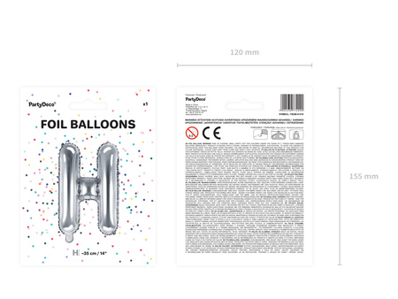 Balon foliowy Litera ''H'', 35cm, srebrny
