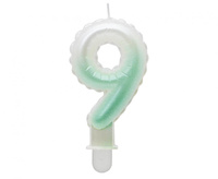 Świeczka cyferka 9, ombre, perłowa biało-zielona, 7 cm
