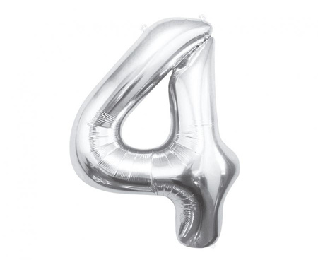 Balon foliowy Cyfra 4, srebrna, 85 cm