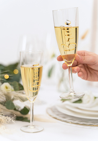 Naklejki na kieliszki ''Bride & Groom'', złoty (1 op. / 2 szt.)