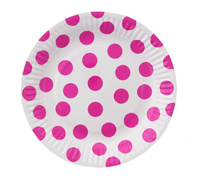 Talerzyki pap. białe, Groszki magenta, 18 cm, 6 szt.