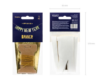 Baner Happy New Year, złoty, 10 x 90 cm