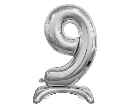Balon foliowy Cyfra stojąca 9, srebrna, 74 cm