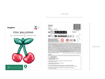 Balony foliowe do girland Wisienki, 28x31 cm, mix (1 op. / 3 szt.)