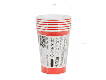 Kubeczki papierowe, czerwony, 250ml (1 op. / 6 szt.)