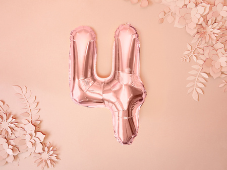 Balon foliowy Cyfra ''4'', 35cm, różowe złoto