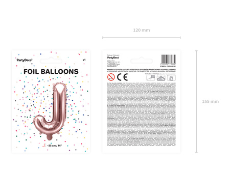 Balon foliowy Litera ''J'', 35cm, różowe złoto
