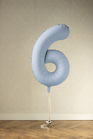 Balon foliowy Cyfra '6', 86cm, mglisty niebieski