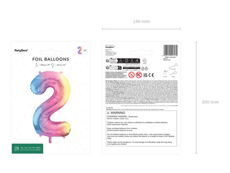 Balon foliowy Cyfra ''2'', 86cm, pastelowy tęczowy