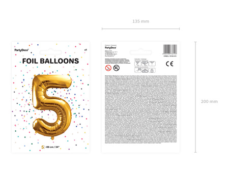 Balon foliowy Cyfra ''5'', 86cm, złoty