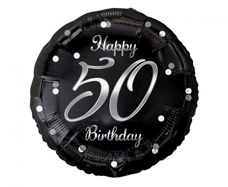 Balon foliowy Happy 50 Birthday, czarny, nadruk srebrny, 18"