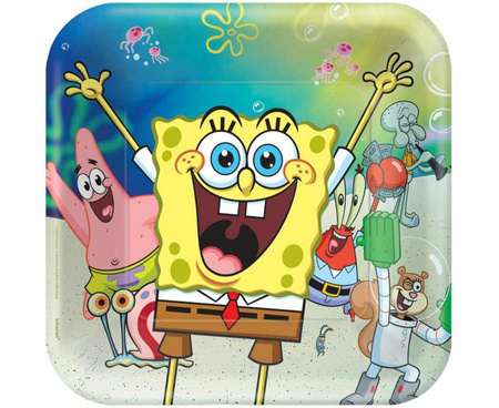 Talerzyki papierowe SpongeBob 23x23 cm, kwadratowe, 8 szt.
