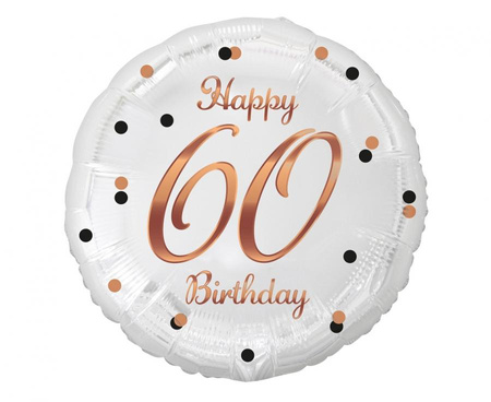 Balon foliowy Happy 60 Birthday, biały, nadruk różowo-złoty, 18 cali