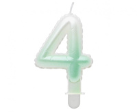Świeczka cyferka 4, ombre, perłowa biało-zielona, 7 cm