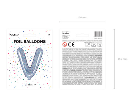 Balon foliowy Litera ''V'', 35cm, holograficzny