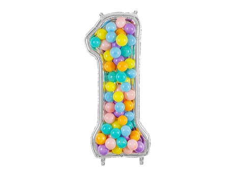 Forma Cyfra ''1'' dla balonów lateksowych, 126cm, srebrne błyszczące
