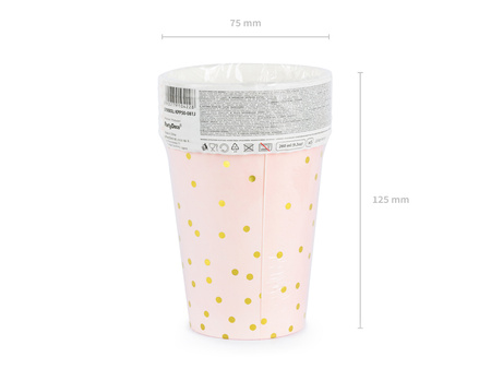 Kubeczki Kropki, jasny róż, 260 ml (1 op. / 6 szt.)