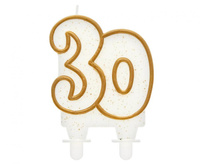 Świeczka cyferka "30", złoty kontur