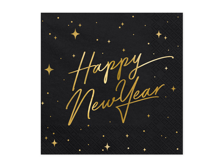 Serwetki Happy New Year, czarny, 33x33cm (1 op. / 20 szt.)