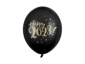 Balony 30cm, Happy 2023!, Pastel Black (1 op. / 6 szt.)