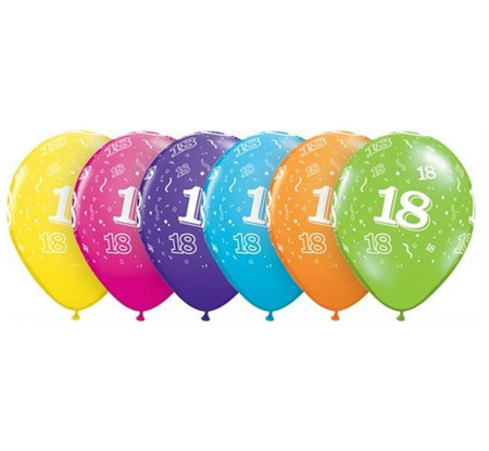Balon 11" z nadr. "18", pastel mix tropikalny / 25 szt.