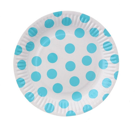 Talerzyki pap. białe, Groszki błękitne 311U, 18 cm, 6 szt.