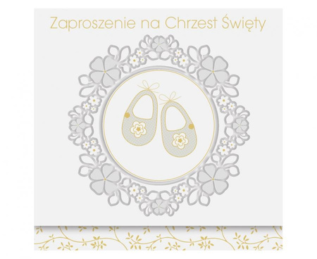 Zaproszenie kwadrat 120x120 Chrzest Dziecięce - Chłopiec, Dziewczynka, Jasne, Religia, Tłoczenie, Złote, 10 szt.