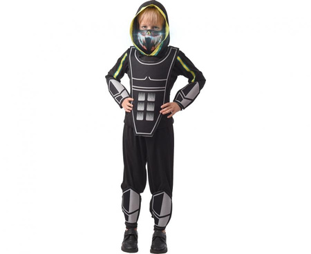 Strój dla dzieci Cyber Bohater (bluzka z kapturem, spodnie, maska reagująca na dźwięk, zbroja, ochraniacze na ręce i nogi), rozm. 110/120 cm,
