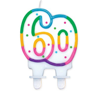 Świeczka cyferka z kropeczkami "60", 8 cm