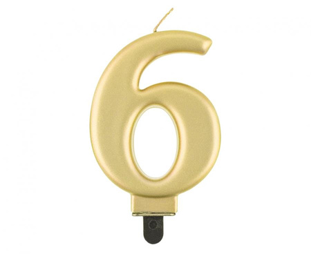 Świeczka cyferka 6, metalik złota, 8,0 cm