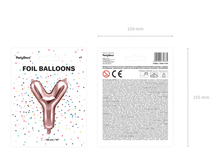 Balon foliowy Litera ''Y'', 35cm, różowe złoto