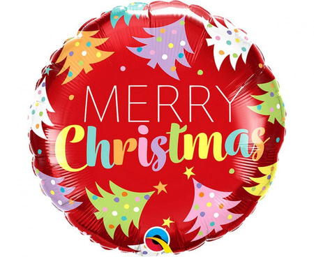Balon foliowy 18" "Merry Christmas" (kolorowe choinki)
