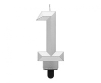 Świeczka cyferka 1 - Diament, metalik srebrny, 7.6 cm