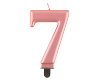 Świeczka cyferka 7, metalik różowo-złota, 8,0 cm