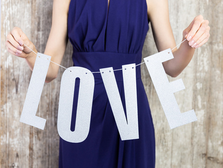 Baner Love, srebrny, 21x55cm