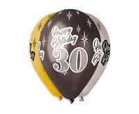 Balony Premium Happy Birthday 30, metaliczne, 12 cali / 6 szt.