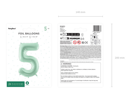 Balon foliowy Cyfra ''5'', 72cm, zieleń