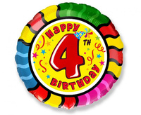 Balon foliowy 18" - " Happy Birthday - 4", pakowany