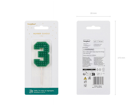 Świeczka urodzinowa Cyferka 3, 6 cm, zielony