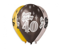 Balony Premium Happy Birthday 40, metaliczne, 12 cali / 6 szt.