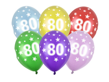 Balony 30cm, 80th Birthday, Metallic Mix (1 op. / 6 szt.)